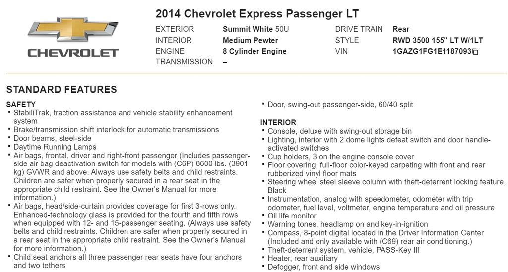 2014 Chevrolet Express 3500 LT 20