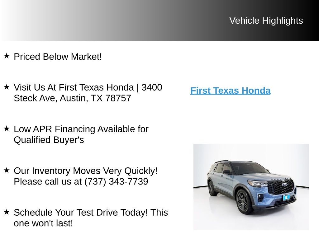 Used Car 2025 Ford Explorer  St For Sale Under $50,000 In Austin, Texas
