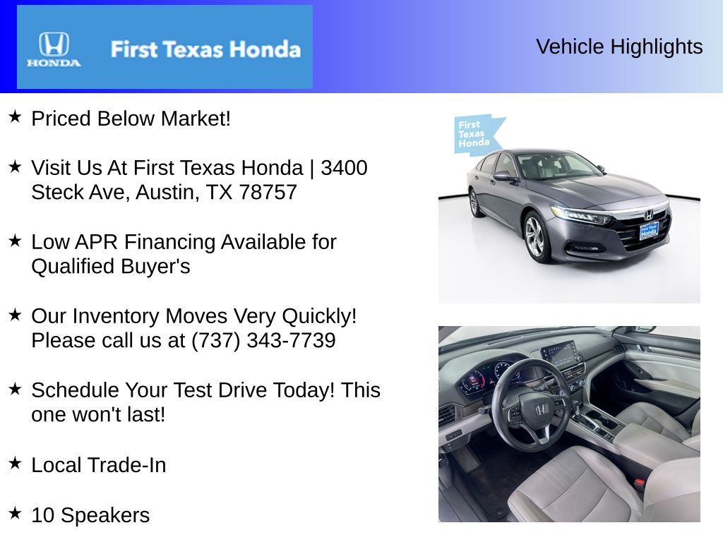 Used Car 2018 Honda Accord  Ex-l For Sale Under $15,000 In Austin, Texas