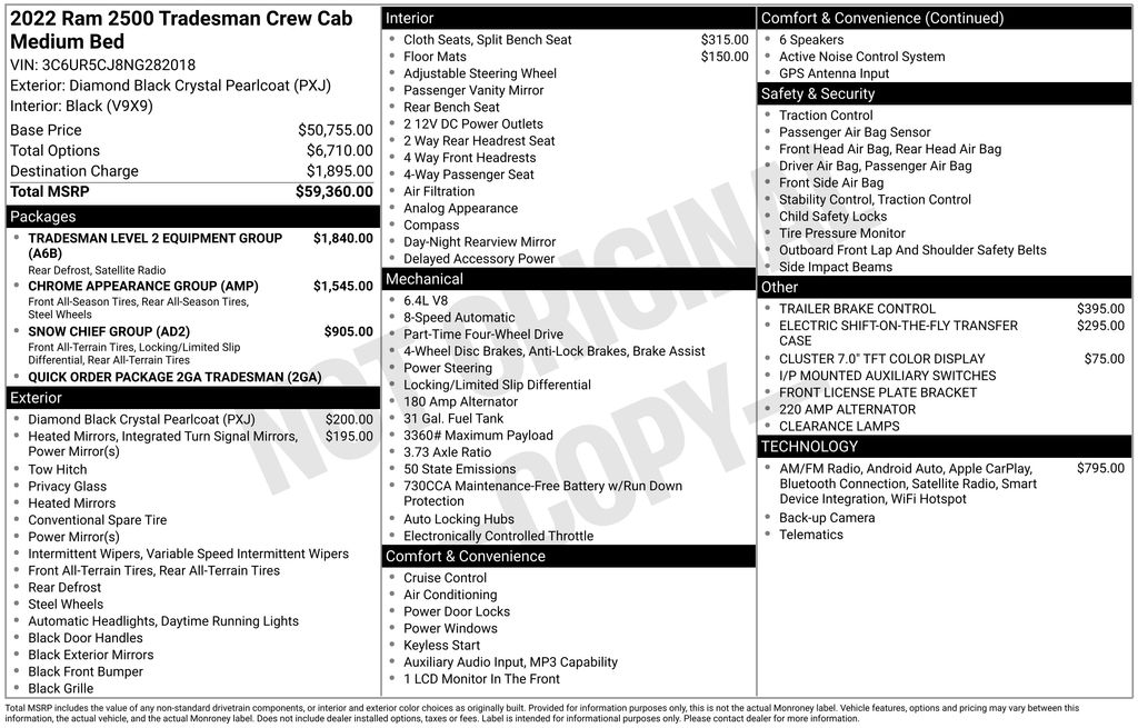 2022 Ram 2500 Tradesman Crew Cab 4x4 6'4" Box
