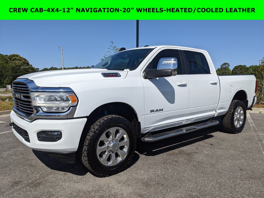 Bright White Clearcoat 2023 RAM 2500 Laramie Crew Cab 4WD Pickup Truck Four-Wheel Drive 8-Speed Automatic