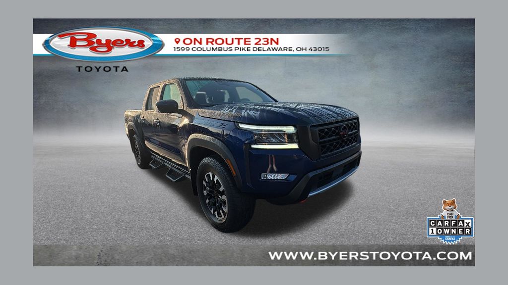 Deep Blue Pearl 2023 Nissan Frontier Pickup Truck Four-Wheel Drive 9-Speed Automatic