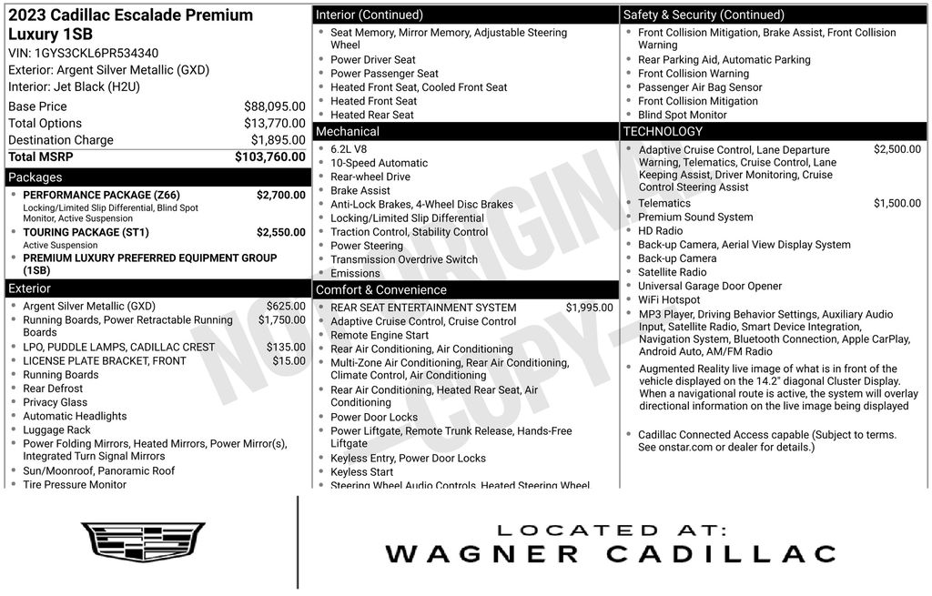 Argent Silver Metallic 2023 Cadillac Escalade SUV / Crossover Rear-Wheel Drive Automatic