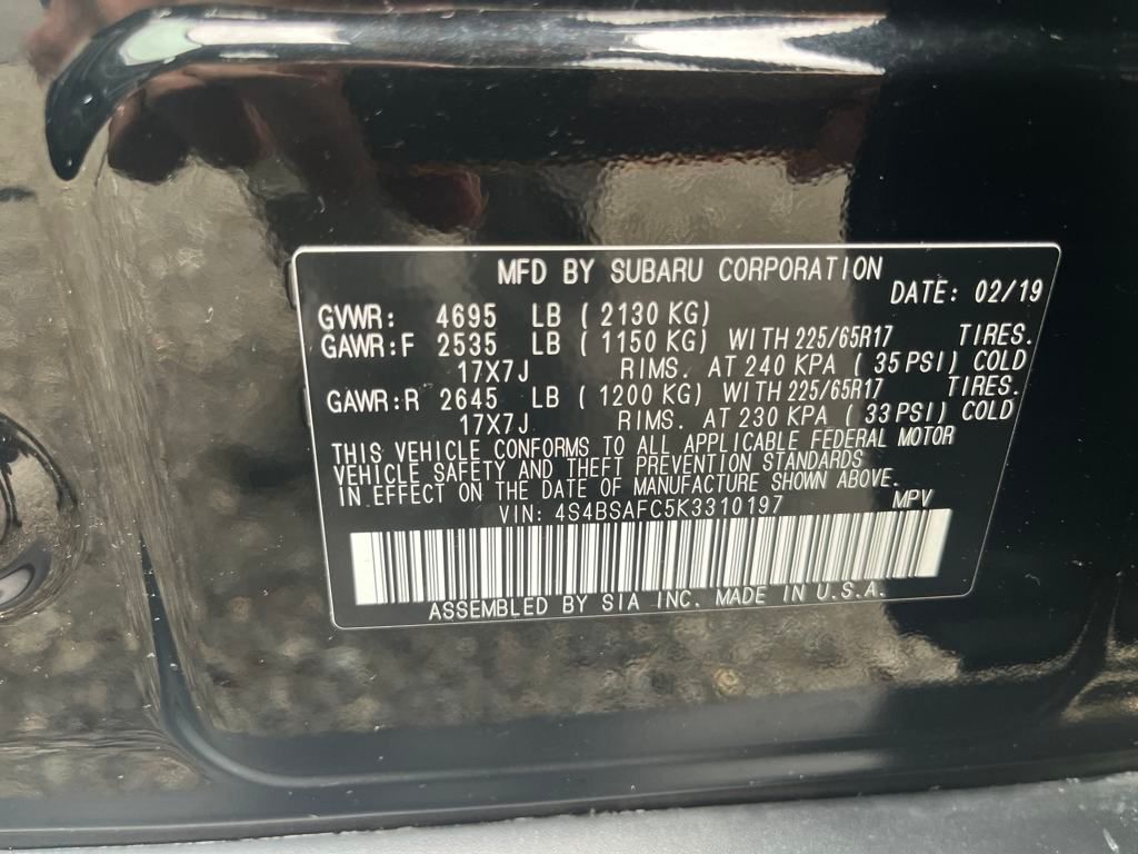 2019 Crystal Black Silica Subaru Outback 2.5i Premium AWD SUV