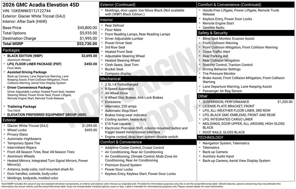2026 GMC Acadia Elevation