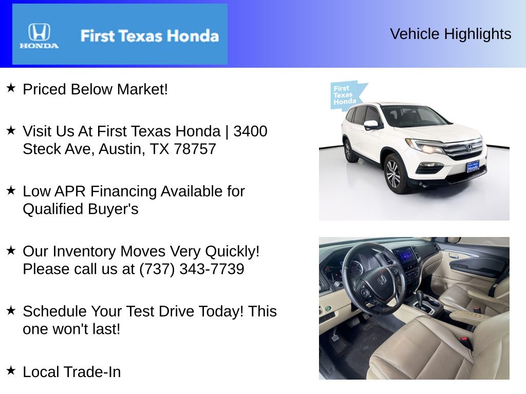 Used Car 2016 Honda Pilot  Ex-l For Sale Under $15,000 In Austin, Texas