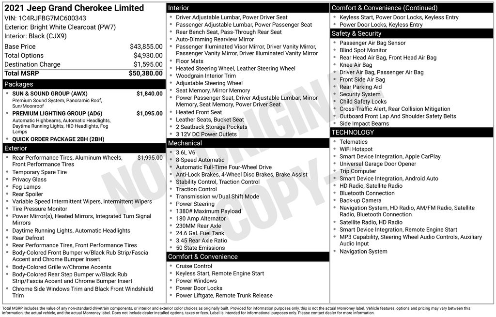 2021 Jeep Grand Cherokee Limited White at Honda North