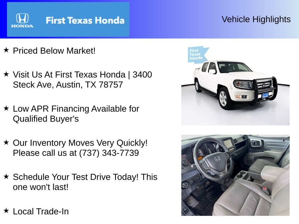 Used Car 2011 Honda Ridgeline  Rtl For Sale Under $12,000 In Austin, Texas