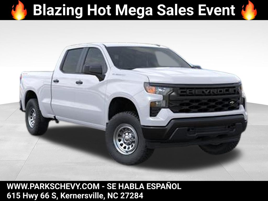 Summit White 2026 Chevrolet Silverado 1500 Work Truck Crew Cab 4WD Pickup Truck Four-Wheel Drive 8-Speed Automatic