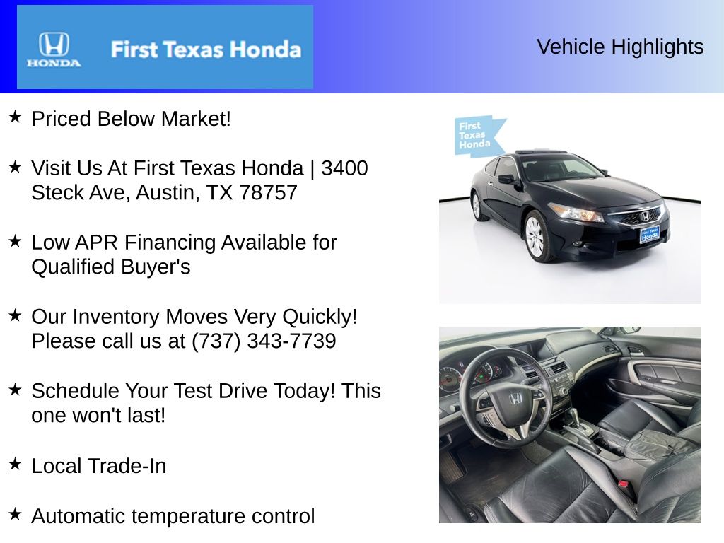 Used Car 2009 Honda Accord  Ex-l For Sale Under $10,000 In Austin, Texas