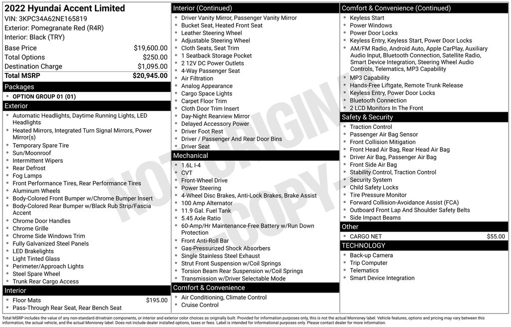 Pomegranate Red Metallic 2022 Hyundai Accent Sedan Front-Wheel Drive Continuously Variable Transmission
