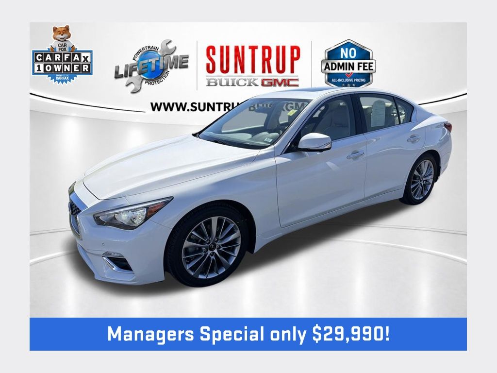 Majestic White 2023 INFINITI Q50 Luxe RWD Sedan Rear-Wheel Drive 7-Speed Automatic Overdrive