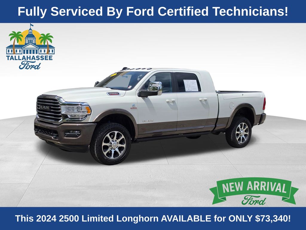 Pearl White 2024 RAM 2500 Limited Longhorn Mega Cab 4WD Pickup Truck Four-Wheel Drive 6-Speed Automatic