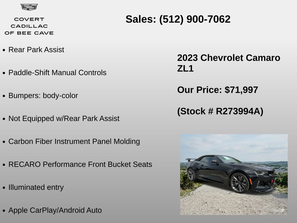 Used Car 2023 Chevrolet Camaro  Zl1 For Sale Under $80,000 In Austin, Texas