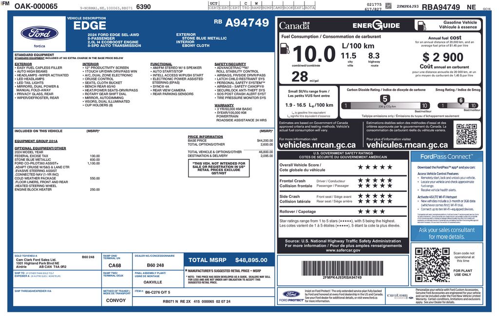 2024 Atlas Blue Metallic Ford Edge ST Line AWD SUV