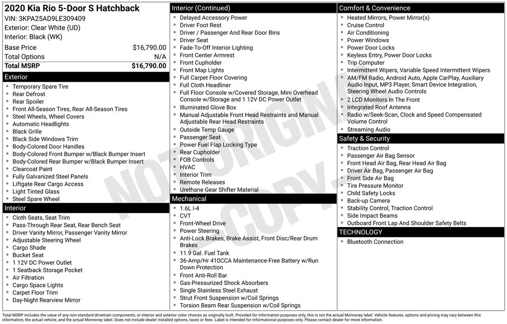 Used Car 2020 Kia Rio  S For Sale Under $15,000 In Austin, Texas