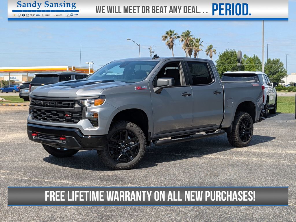 Sterling Gray Metallic 2026 Chevrolet Silverado 1500 Custom Trail Boss Crew Cab 4WD Pickup Truck Four-Wheel Drive 8-Speed Automatic