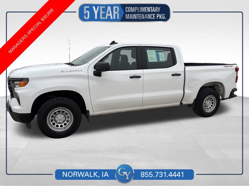 Summit White 2024 Chevrolet Silverado 1500 Work Truck Crew Cab 4WD Pickup Truck Four-Wheel Drive Automatic