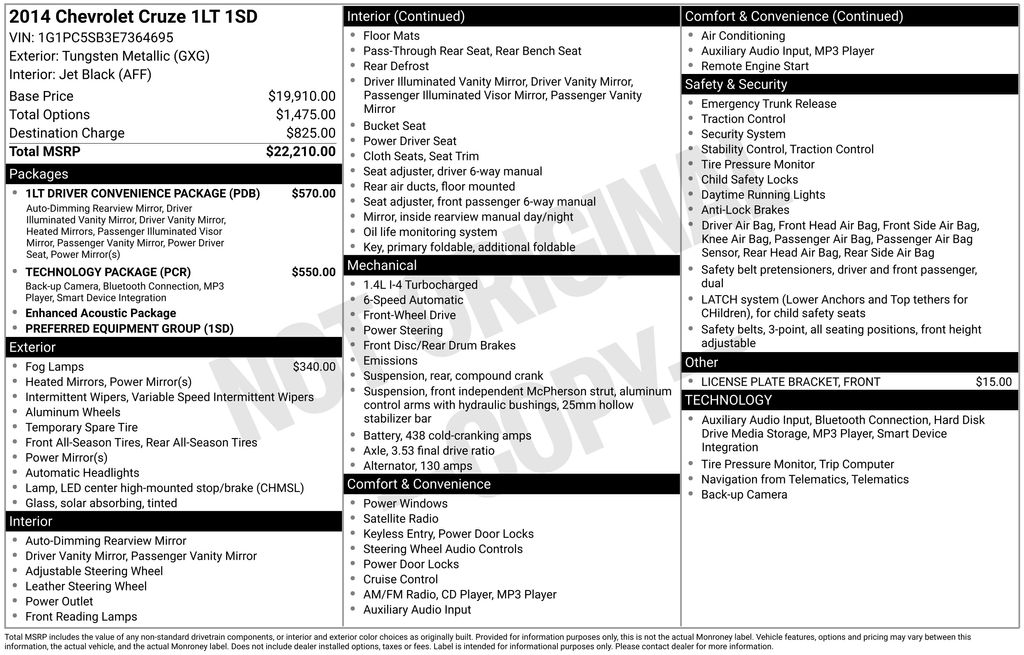 Used Car 2014 Chevrolet Cruze  1lt For Sale Under $10,000 In Austin, Texas