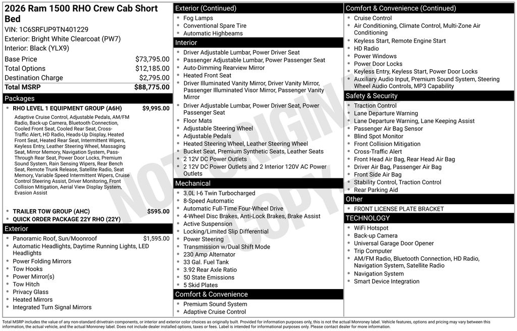new 2026 Ram 1500 car, priced at $84,276