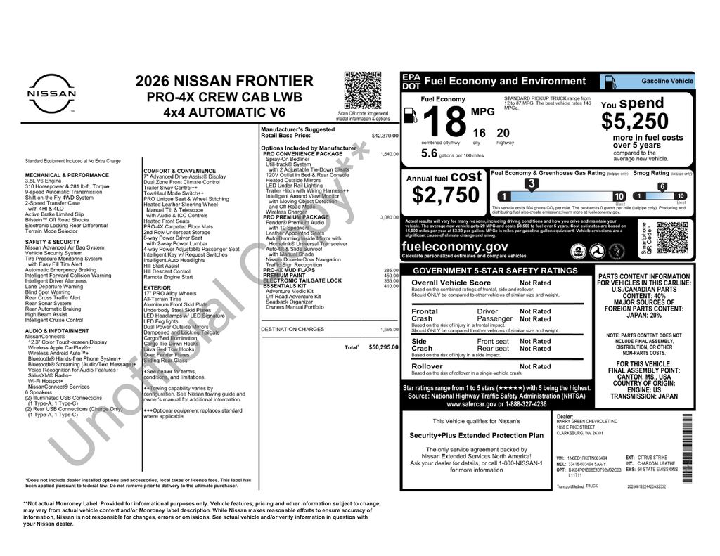 2026 Nissan Frontier PRO-4X Yellow at John Sisson Motors