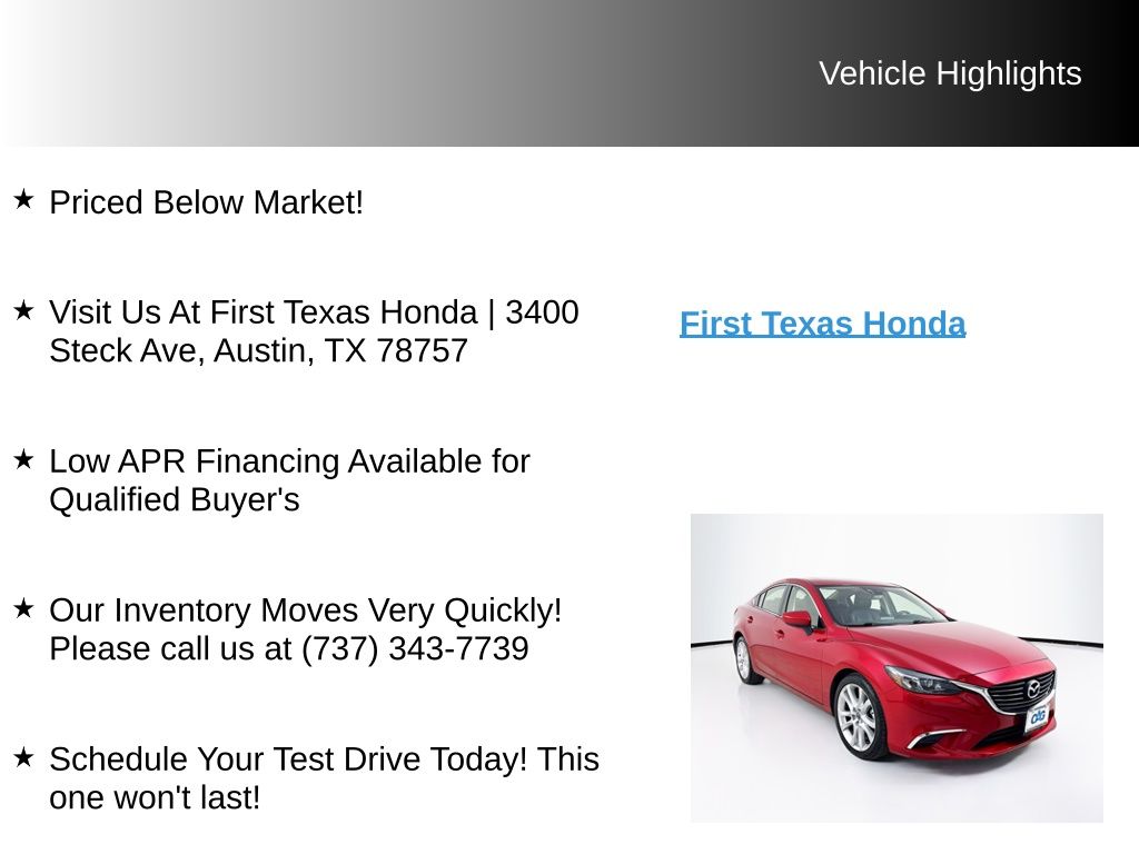 Used Car 2016 Mazda Mazda6  I Touring For Sale Under $15,000 In Austin, Texas