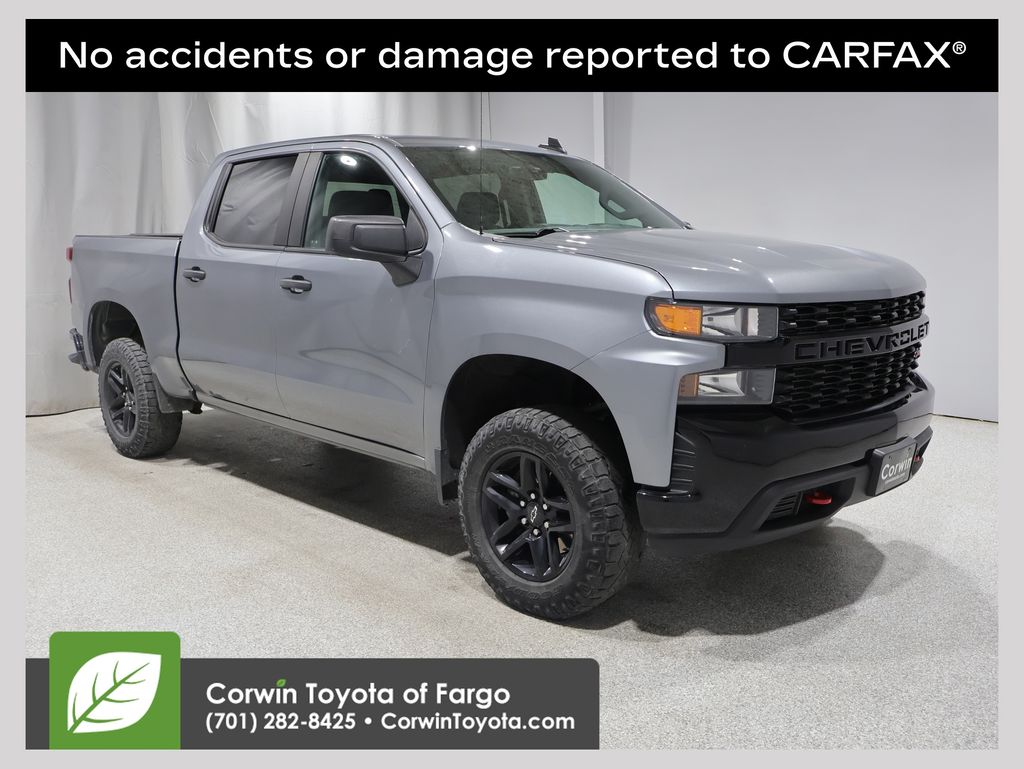 Gray (Satin Steel Metallic) 2021 Chevrolet Silverado 1500 Custom Trail Boss Crew Cab 4WD Pickup Truck Four-Wheel Drive 6-Speed Automatic Overdrive