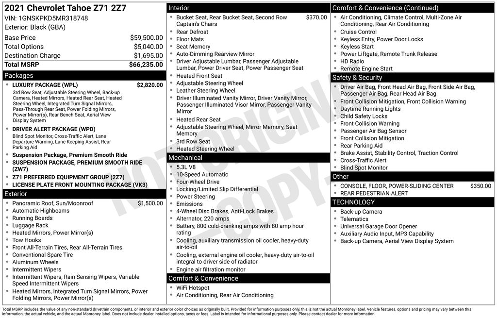 Used Car 2021 Chevrolet Tahoe  Z71 For Sale Under $50,000 In Austin, Texas