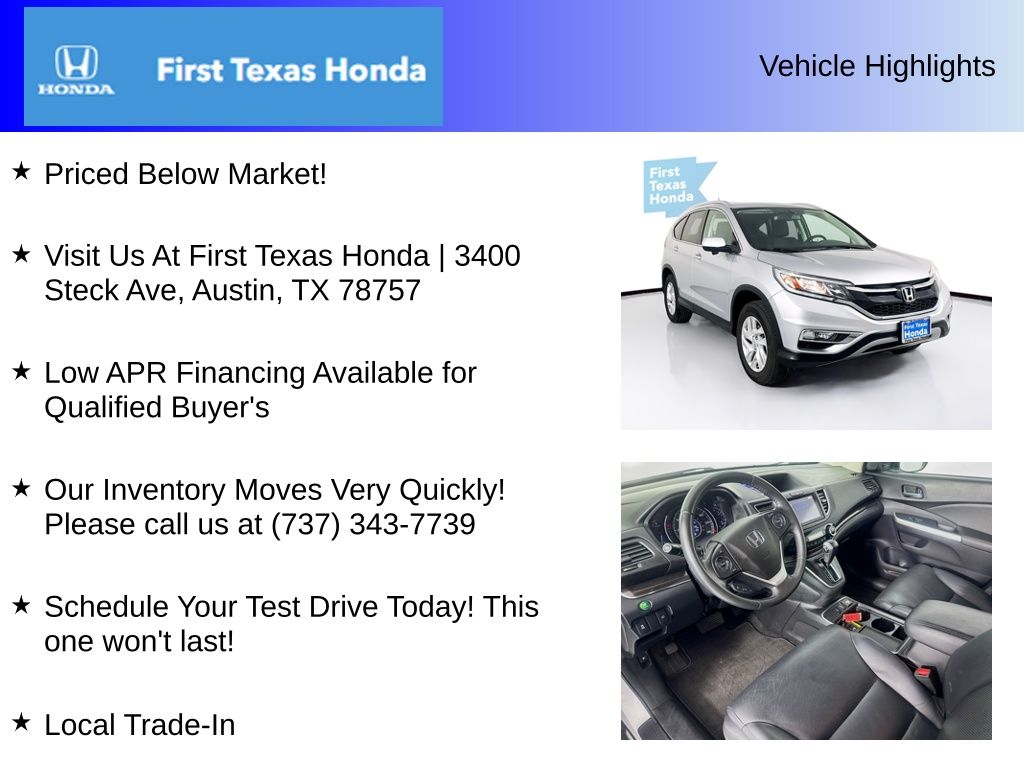 Used Car 2016 Honda Cr-v  Ex-l For Sale Under $20,000 In Austin, Texas