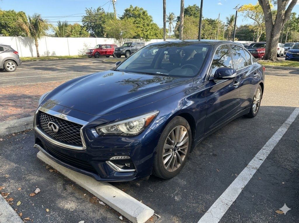 Blue 2023 INFINITI Q50 Luxe RWD Sedan Rear-Wheel Drive 7-Speed Automatic Overdrive