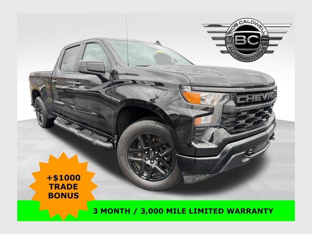 Black 2024 Chevrolet Silverado 1500 Custom Crew Cab 4WD Pickup Truck Four-Wheel Drive 8-Speed Automatic