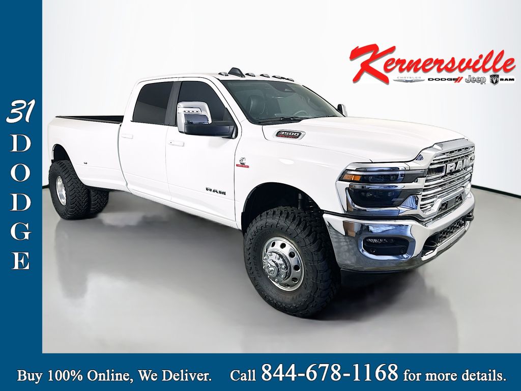 Bright White Clearcoat 2025 RAM 3500 Laramie Crew Cab LB DRW 4WD Pickup Truck Four-Wheel Drive Automatic