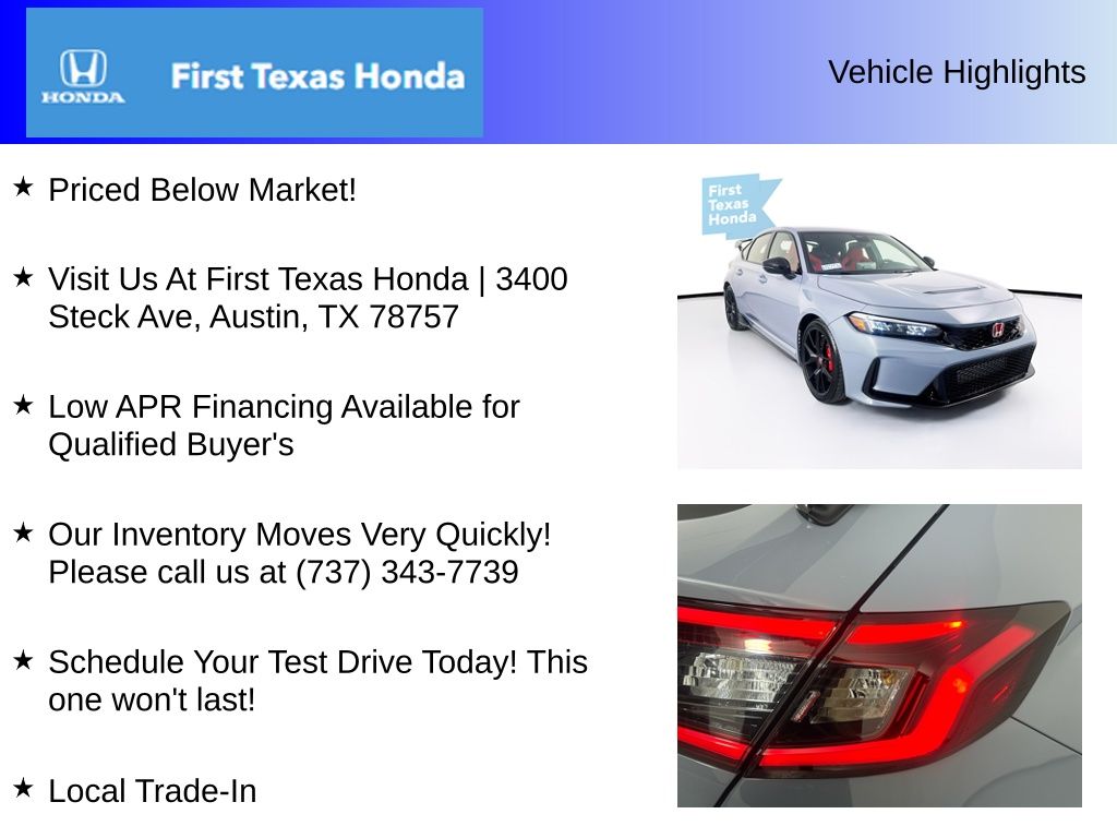 New Car 2025 Honda Civic Type R  Base For Sale Under $50,000 In Austin, Texas