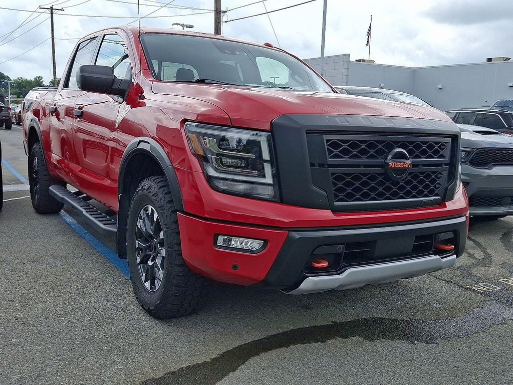 Red Alert 2021 Nissan Titan Pickup Truck Four-Wheel Drive 9-Speed Automatic