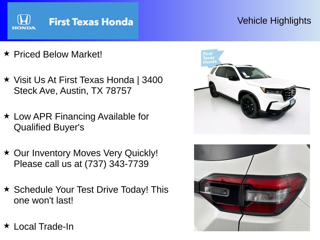 New Car 2025 Honda Pilot  Black Edition For Sale Under $60,000 In Austin, Texas