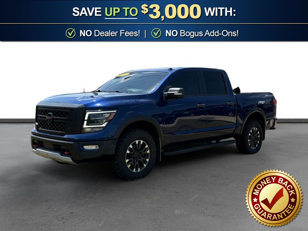 Deep Blue Pearl Metallic 2021 Nissan Titan Pickup Truck Four-Wheel Drive 9-Speed Automatic