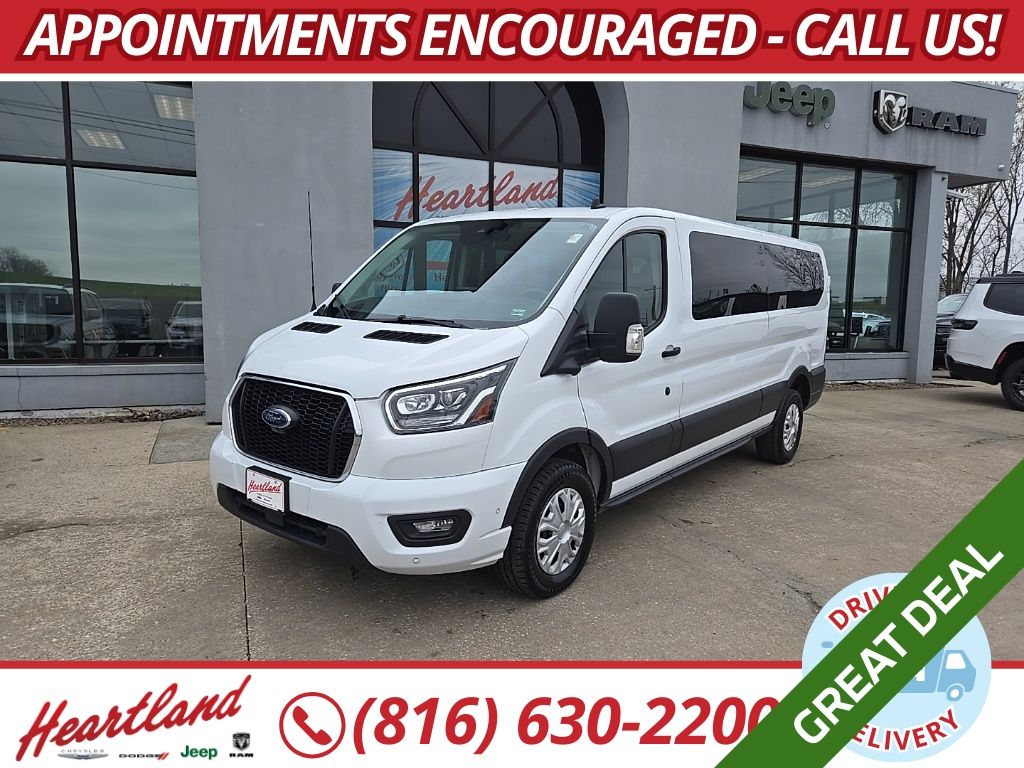 Oxford White 2023 Ford Transit Passenger 350 XLT Low Roof LB RWD Van Rear-Wheel Drive