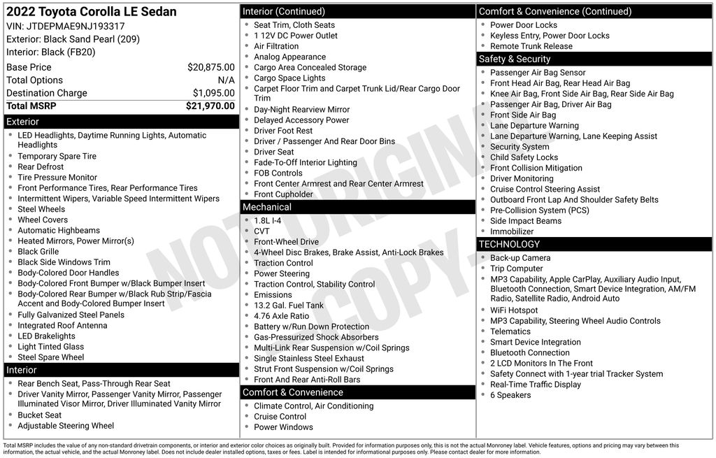 Certified Used 2022 Black Toyota LE image 4