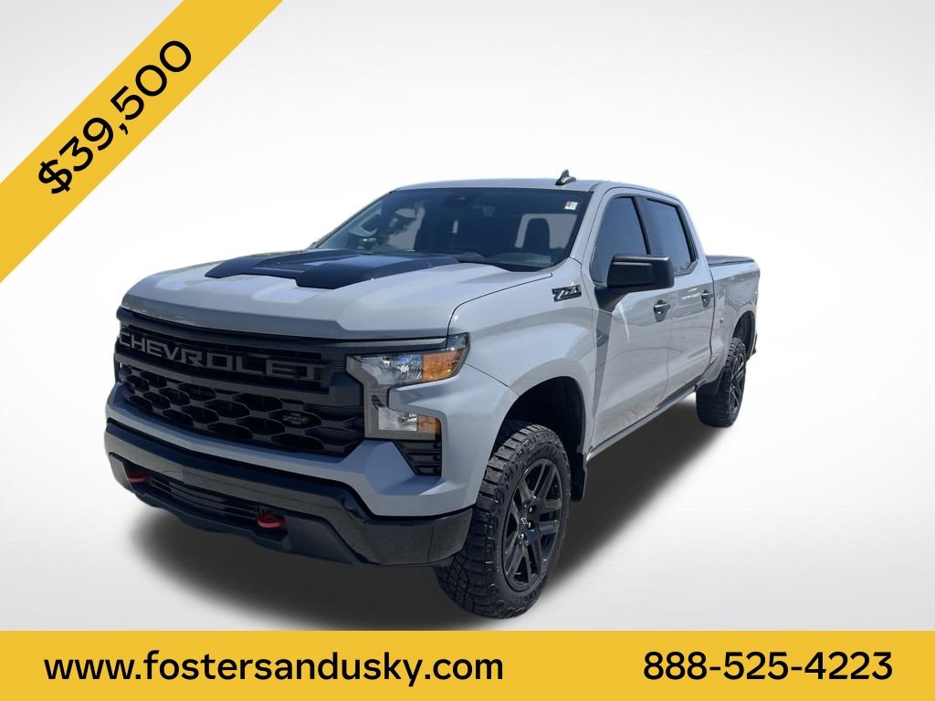 Slate Gray Metallic 2024 Chevrolet Silverado 1500 Custom Trail Boss Crew Cab 4WD Pickup Truck Four-Wheel Drive 8-Speed Automatic