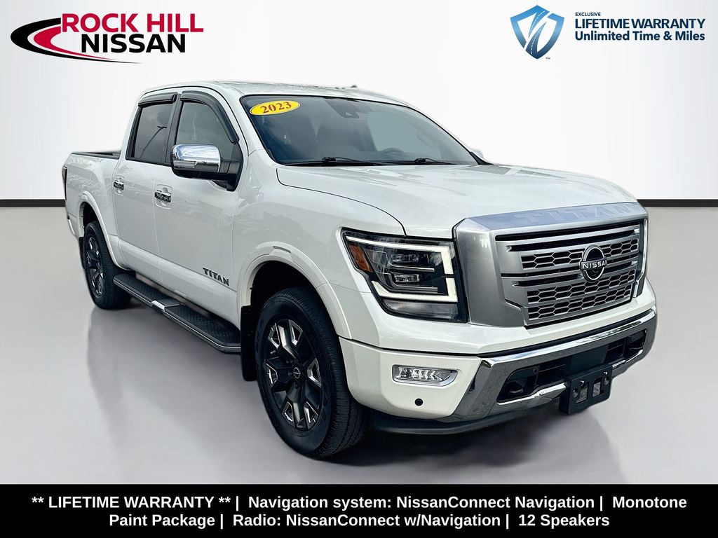 Pearl White Metallic 2023 Nissan Titan Platinum Reserve Crew Cab 4WD Pickup Truck Four-Wheel Drive 9-Speed Automatic