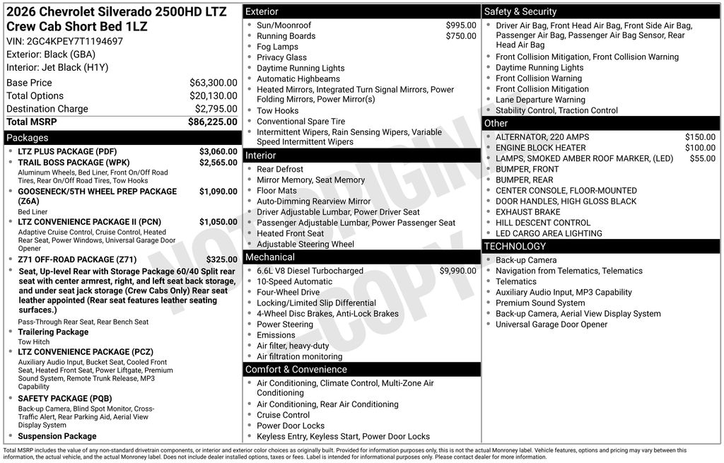 2026 Chevrolet Silverado 2500HD LTZ Black at Klick Lewis Buick Chevrolet