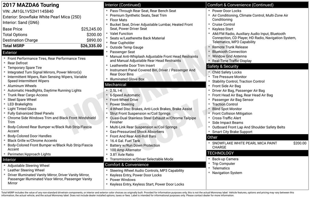 Used Car 2017 Mazda Mazda6  Touring For Sale Under $15,000 In Austin, Texas