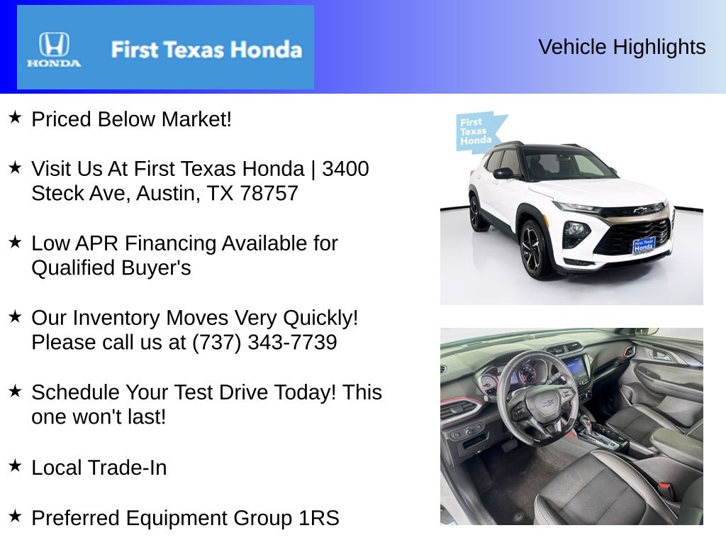 Used Car 2021 Chevrolet Trailblazer  Rs For Sale Under $20,000 In Austin, Texas