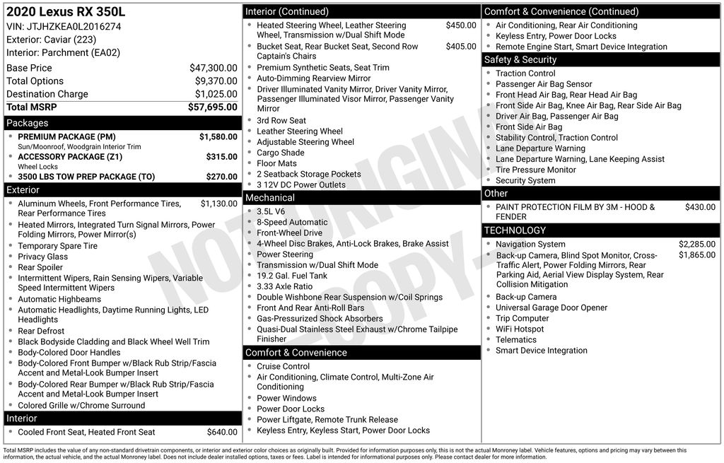 Used Car 2020 Lexus Rx  350l For Sale Under $35,000 In Austin, Texas