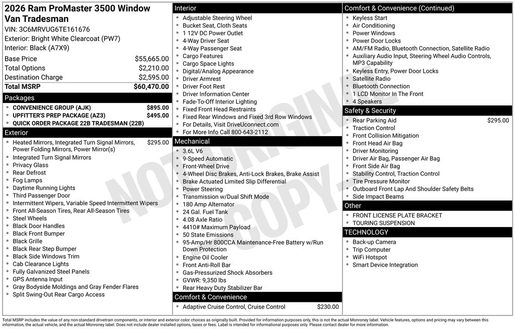 new 2026 Ram ProMaster 3500 Window Van car, priced at $70,303