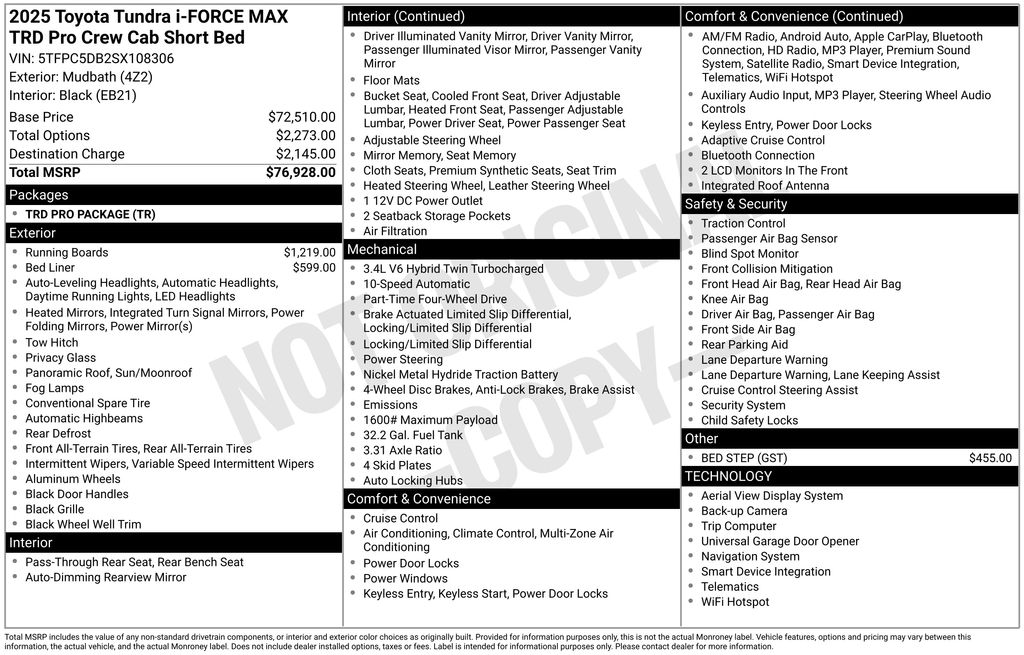 Used Car 2025 Toyota Tundra Hybrid  Trd Pro For Sale Under $70,000 In Austin, Texas