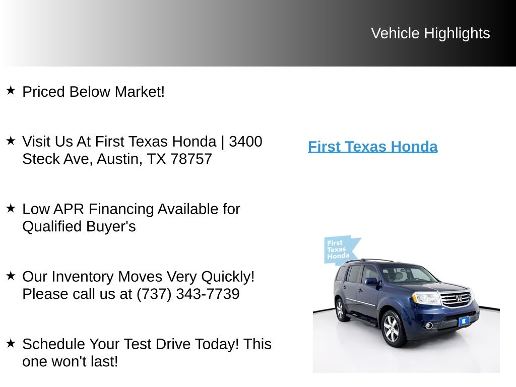 Used Car 2012 Honda Pilot  Touring For Sale Under $12,000 In Austin, Texas