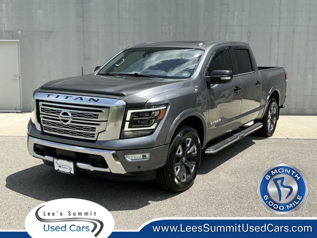Gray (Gun Metallic) 2021 Nissan Titan Pickup Truck Four-Wheel Drive 9-Speed Automatic