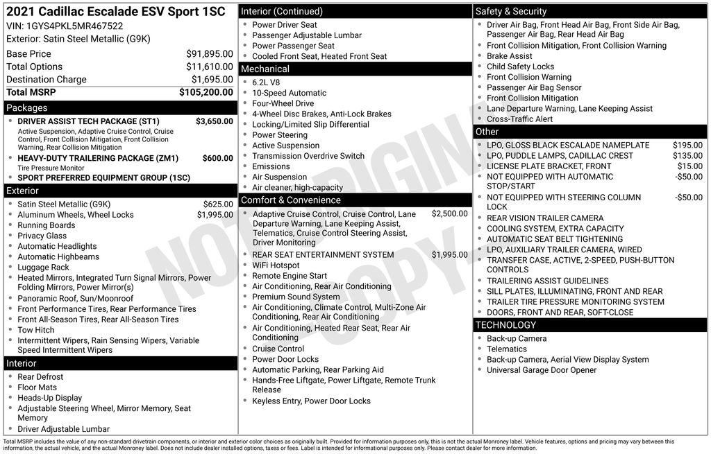 Used Car 2021 Cadillac Escalade Esv  Sport For Sale Under $60,000 In Austin, Texas