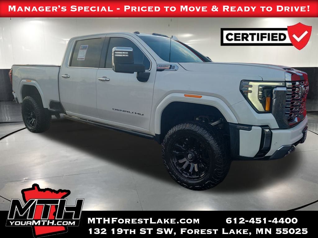 White Frost Tricoat 2024 GMC Sierra 2500HD Denali Crew Cab 4WD Pickup Truck Four-Wheel Drive Automatic